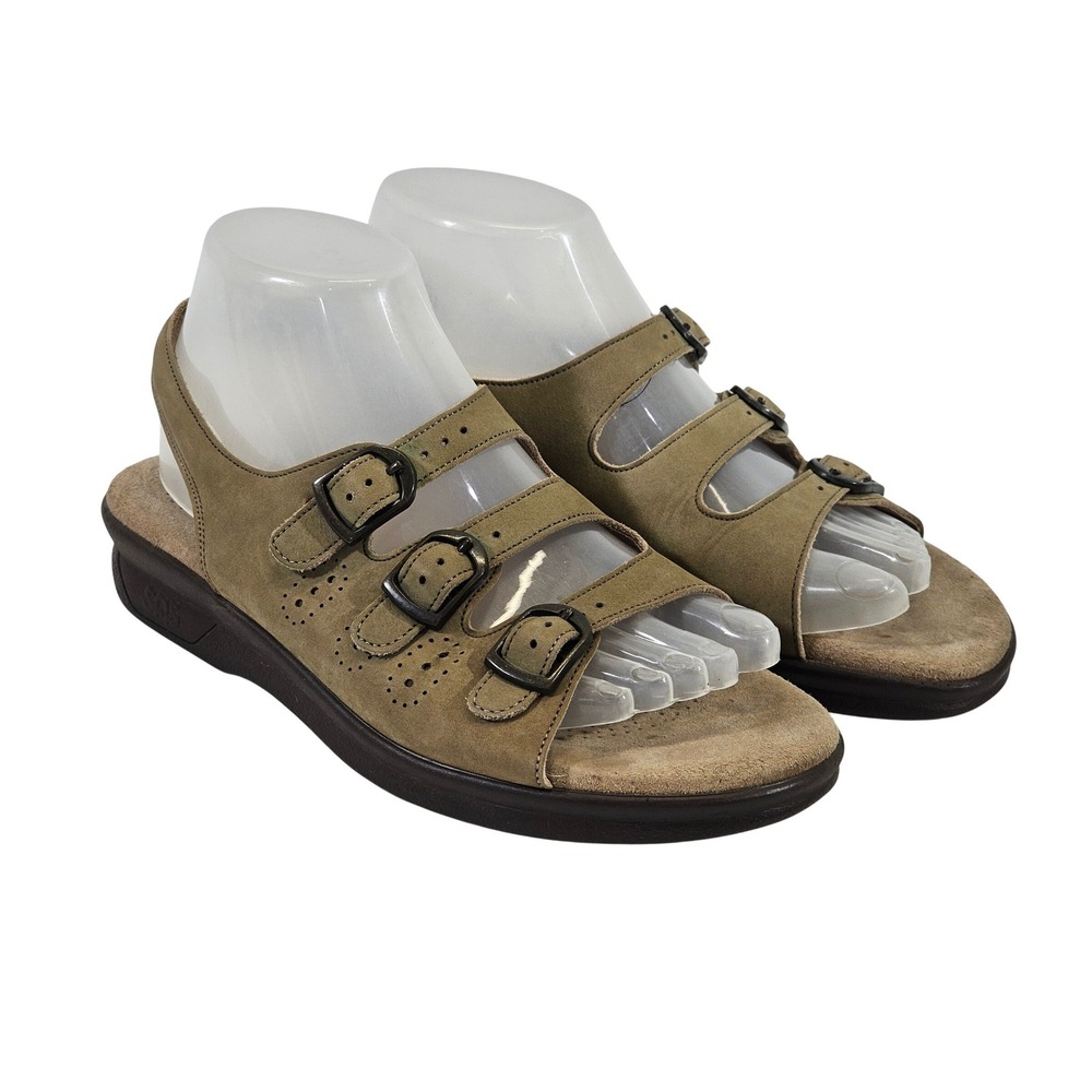 SAS Tripad Comfort Sandals Womens 7.5 Taupe Solid Suede Buckle Strap Made in USA